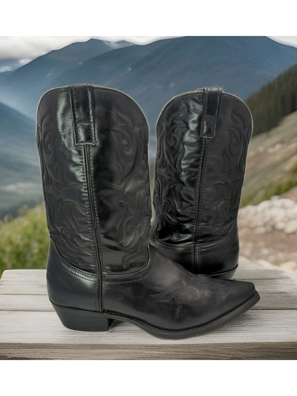 Laredo Snip Toe Black Hawk Leather Western Cowboy Rodeo Dress Boots 6860 Mens 13